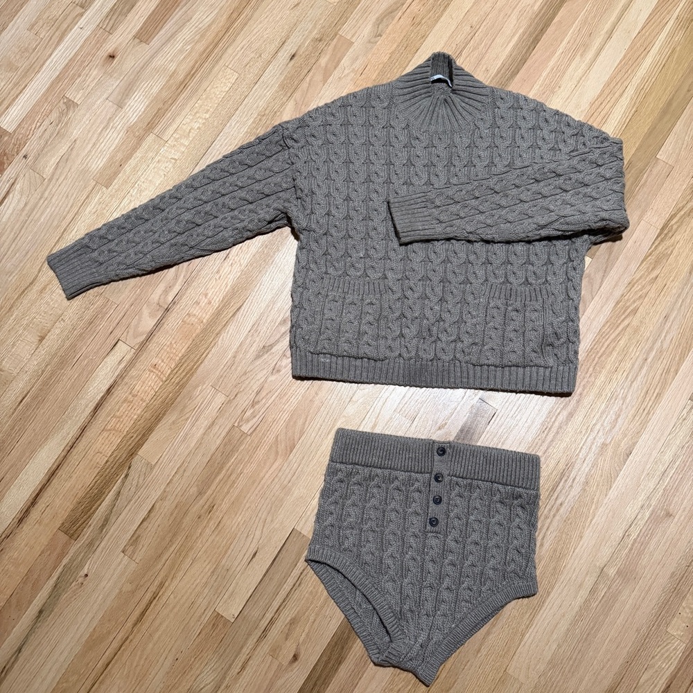 Zara Neutral Knit Shorts Set - Taupe